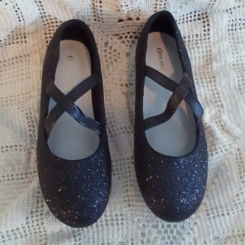 MEI MACLEOD 38 SPARKLY GLITTER DRESSY FLATS CRISS CROSS STRAPS MARY JANE BALLET